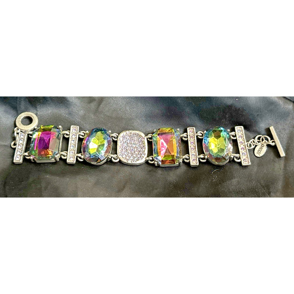 Vintage Chico's Watermelon Rhinestone Link Bracelet Large Lucite Rhinestones - Picture 4 of 8